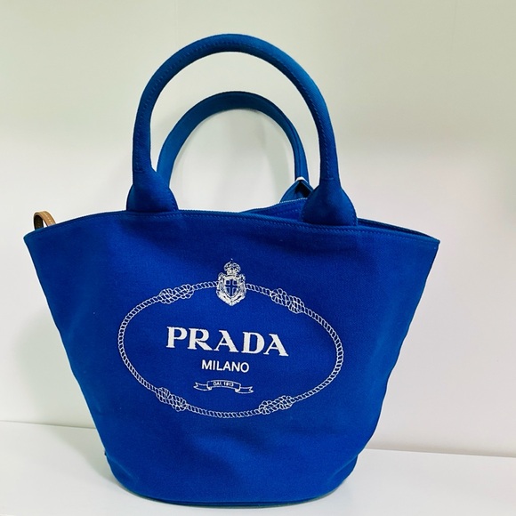Prada Blue Canapa Tote with Matching Pouch - Picture 1 of 8